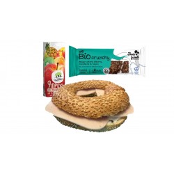 Bagel γεμιστό με φιλαδέλφεια και βραστή γαλοπούλα, Χυμός Χριστοδούλου 9 φρούτα, Τραγανές μπάρες δημητριακών, με βρώμη ολικής άλεσης, σοκολάτα και ταχίνι